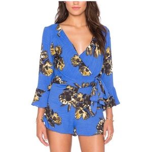 Free People All The Right Ruffles Romper Blue Floral Size M